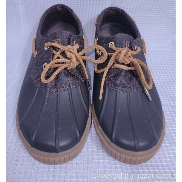 Michael Kors Hyde Signature Brown MK Logo Duck Boot Rainboots Women's size 7 - Picture 4 of 11